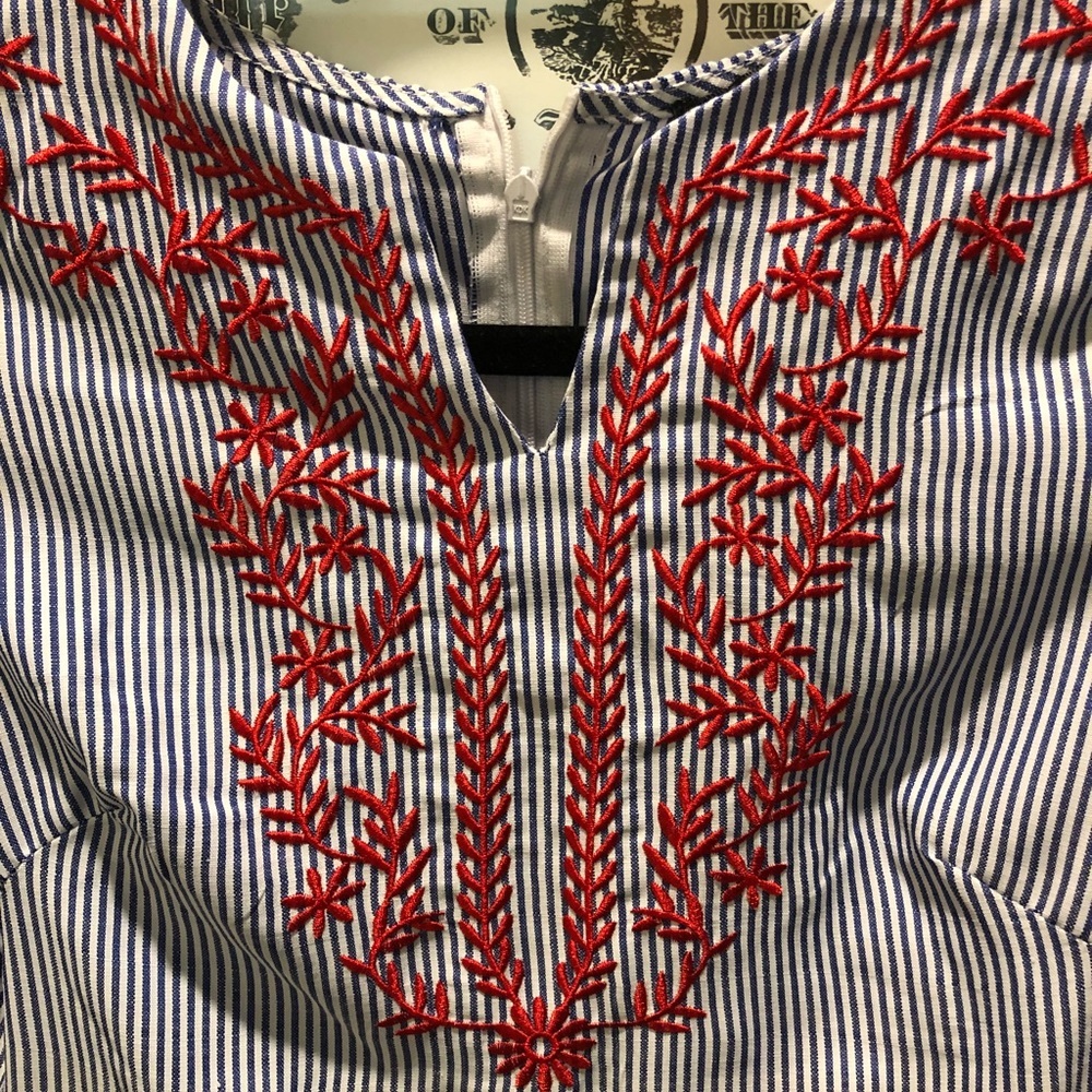 Lantern Sleeve Embroidered Striped Dress - Picture 5 of 8